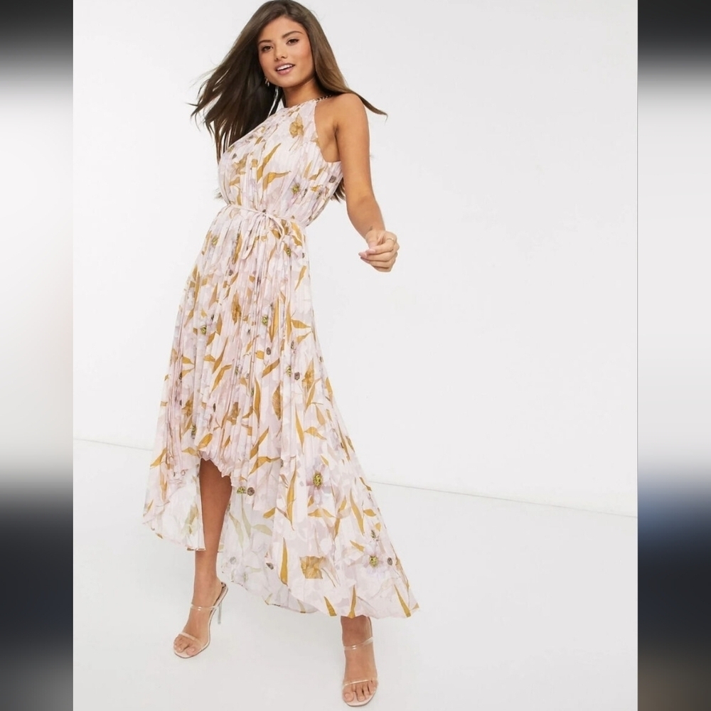 NWT Ted Baker Dixie Pleated High/Low Maxi Dress Sz6